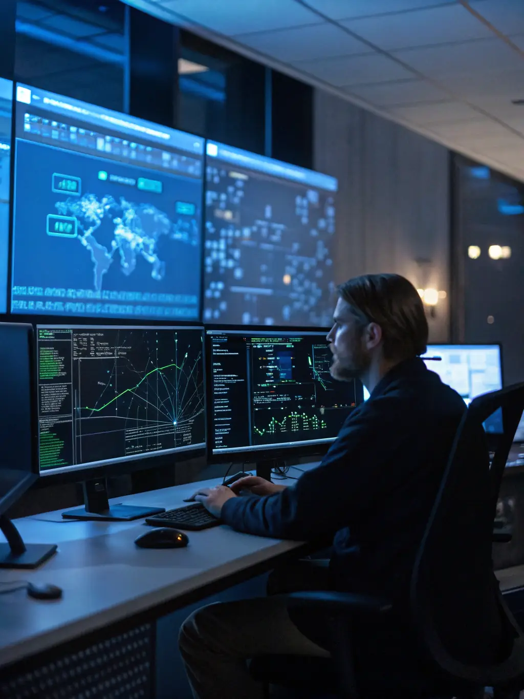 A security analyst performing a vulnerability scan on a network, identifying potential weaknesses and security gaps.